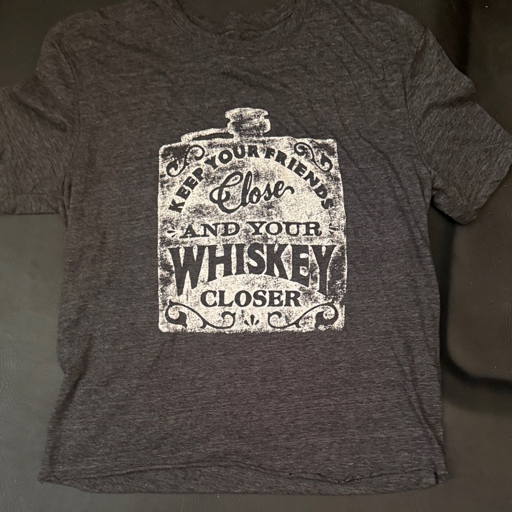 Lucky Brand Charcoal Graphic Tee with White Whiskey Flask Print